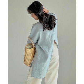 Sơ mi linen tay ngắn xẻ lưng (ảnh thật/ có sẵn)