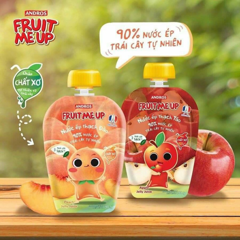 Nước ép thạch trái cây Fruit Me Up - Nước ép trái cây tự nhiên túi 90g đủ 4 vị Táo 🍎 Dâu 🍓 Dưa Hấu 🍉 Đào 🍑