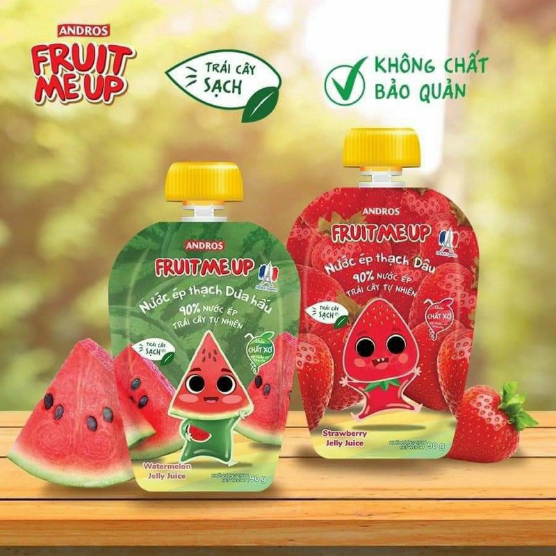 Nước ép thạch trái cây Fruit Me Up - Nước ép trái cây tự nhiên túi 90g đủ 4 vị Táo 🍎 Dâu 🍓 Dưa Hấu 🍉 Đào 🍑