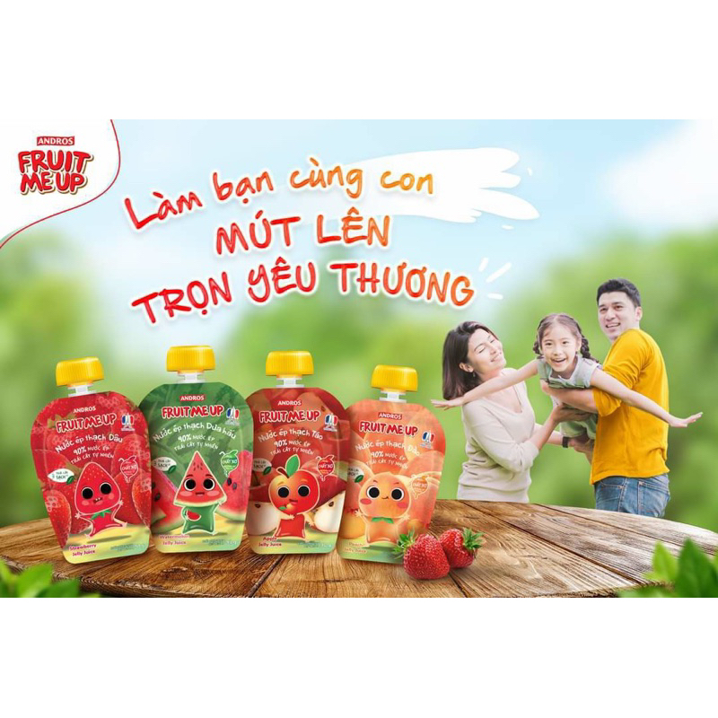 Nước ép thạch trái cây Fruit Me Up - Nước ép trái cây tự nhiên túi 90g đủ 4 vị Táo 🍎 Dâu 🍓 Dưa Hấu 🍉 Đào 🍑