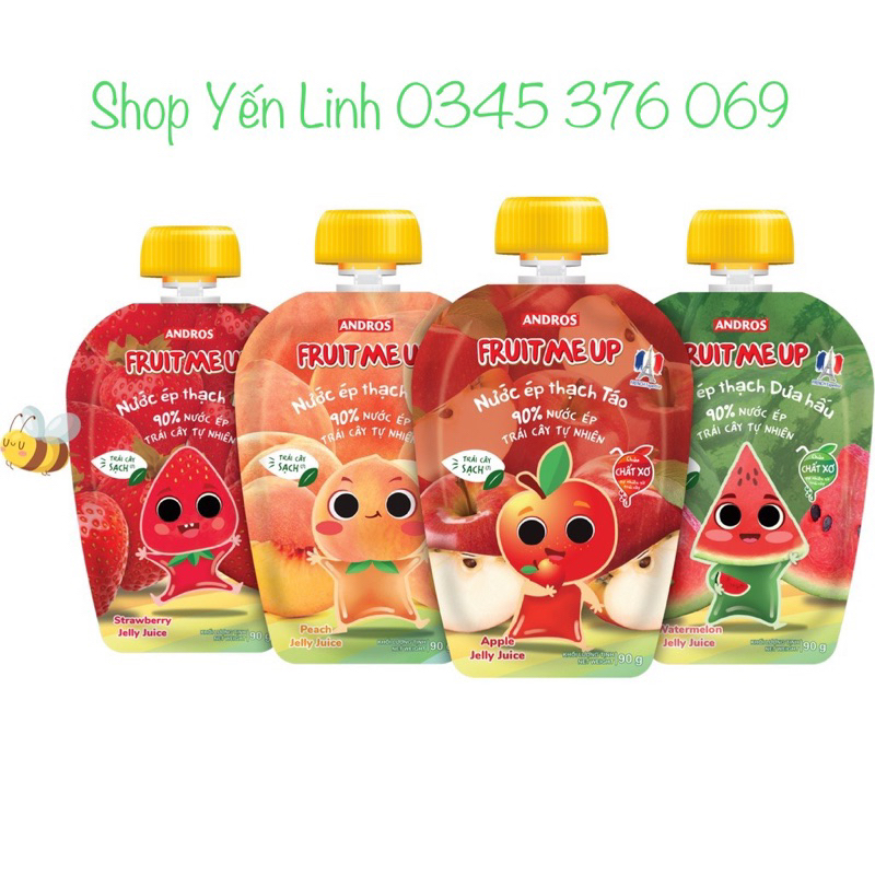 Nước ép thạch trái cây Fruit Me Up - Nước ép trái cây tự nhiên túi 90g đủ 4 vị Táo 🍎 Dâu 🍓 Dưa Hấu 🍉 Đào 🍑