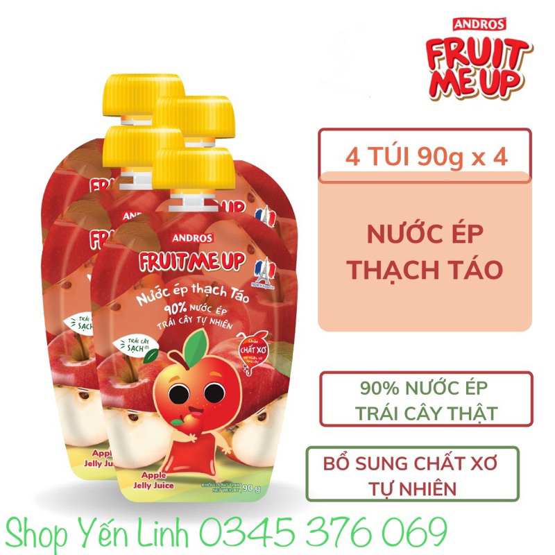 Nước ép thạch trái cây Fruit Me Up - Nước ép trái cây tự nhiên túi 90g đủ 4 vị Táo 🍎 Dâu 🍓 Dưa Hấu 🍉 Đào 🍑