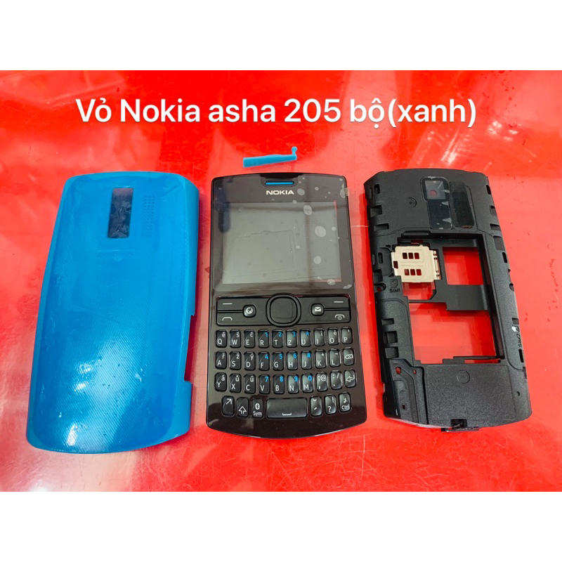 Vỏ Nokia asha 205 zin nguyên bộ màu xanh