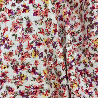 Vải linen bột gân hoa nhí đỏ cam mềm rũ khổ 1m40