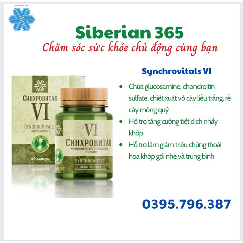 Synchrovitals VI - Siberian Wellness - Bảo vệ sinh học thời gian của khớp - Hộp 60 viên