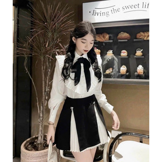 SET VÁY XẾP LY+SƠ MI BÈO PHỐI NƠ