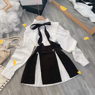 SET VÁY XẾP LY+SƠ MI BÈO PHỐI NƠ
