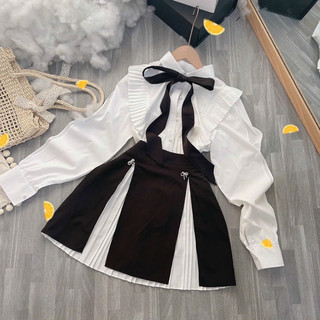 SET VÁY XẾP LY+SƠ MI BÈO PHỐI NƠ