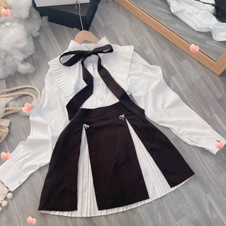 SET VÁY XẾP LY+SƠ MI BÈO PHỐI NƠ