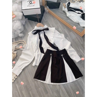 SET VÁY XẾP LY+SƠ MI BÈO PHỐI NƠ
