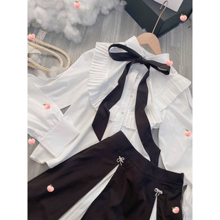 SET VÁY XẾP LY+SƠ MI BÈO PHỐI NƠ