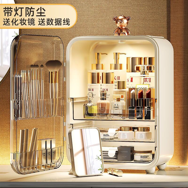 TỦ ĐỰNG MỸ PHẨM CÓ ĐÈN LED TẶNG KÈM GƯƠNG ( sẵn màu xanh k đèn)