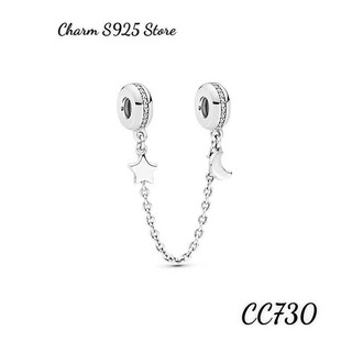 CHARM PAN ALE XÍCH KHOÁ CHẶN AN TOÀN MẶT TRĂNG NGÔI SAO BẠC S925 THUẦN KHIẾT HÀNG CAO CẤP