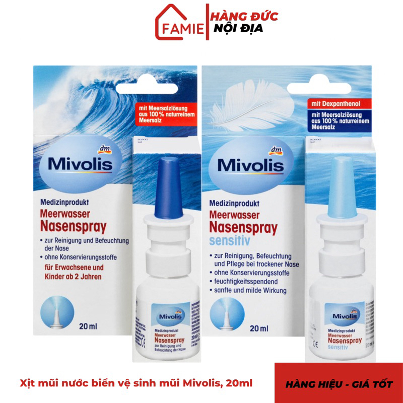 Xịt mũi nước biển vệ sinh mũi Mivolis, 20ml - Hàng Đức