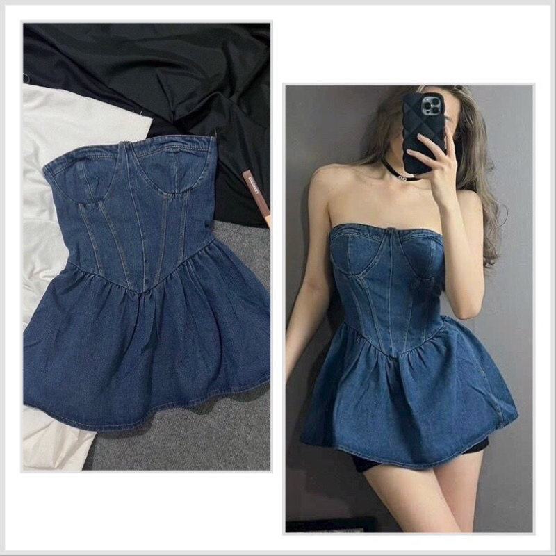 ÁO ỐNG JEAN CÚP NGỰC FORM XOÈ CỰC XINH