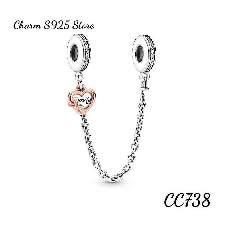 CHARM PAN ALE XÍCH KHOÁ CHẶN AN TOÀN HÌNH TIM BẠC S925 THUẦN KHIẾT HÀNG CAO CẤP