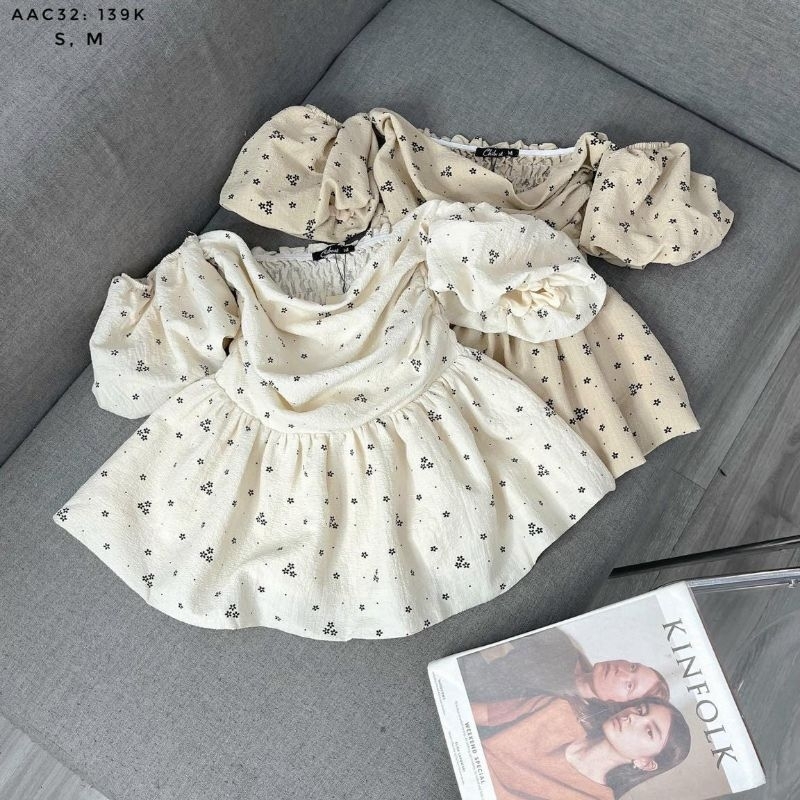 Áo Trễ Vai Nhún Lưng Đũi Hoa