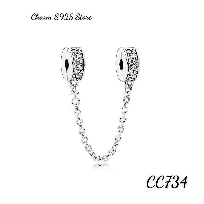 charm pan khoá chặn xích đính đá trắng bạc s925