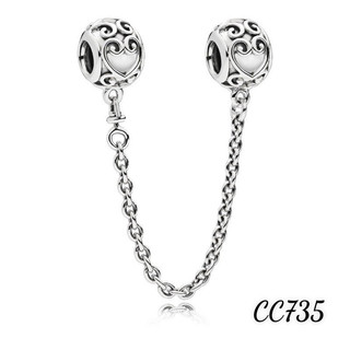 CHARM PAN ALE XÍCH KHOÁ CHẶN AN TOÀN HOẠ TIẾT CỔ ĐIỂN BẠC S925 THUẦN KHIẾT HÀNG CAO CẤP