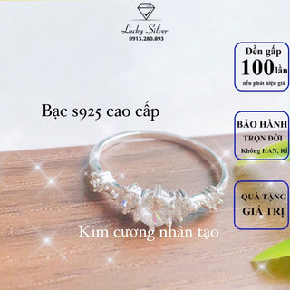 Nhẫn bạc nữ đính đá sang trọng 5 viên đá size to | Nhẫn đá bạc basic size 16, 17, 18mm| Lucky Silver 93