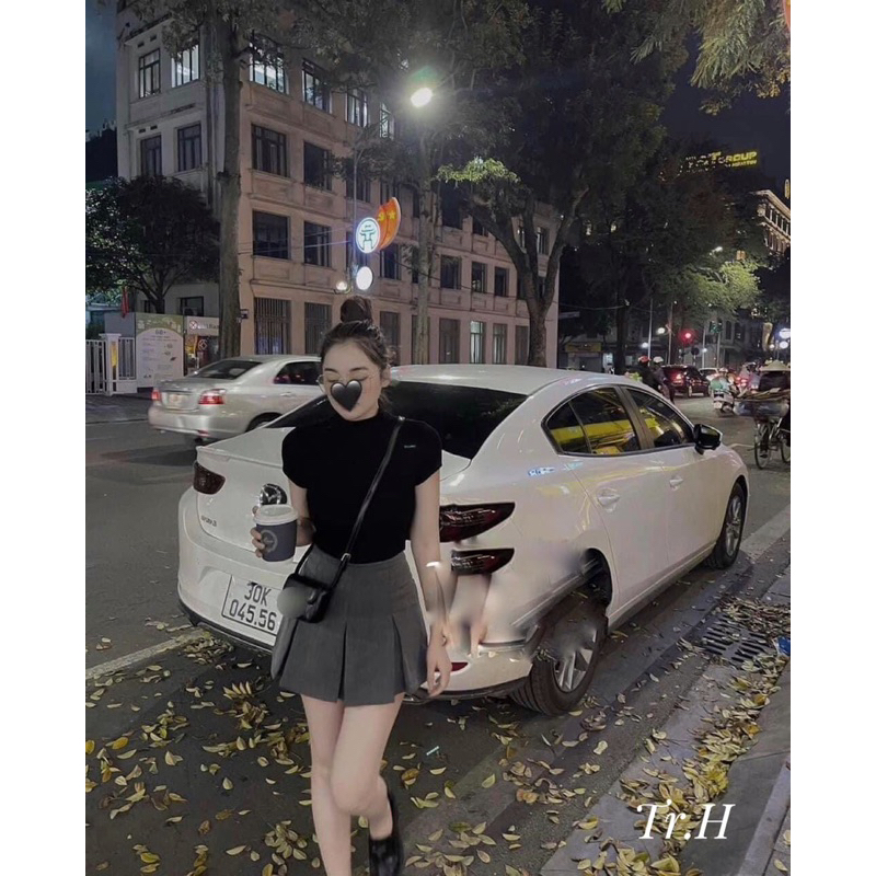 Set áo thun đen mix chân váy zaraa hàng QC l1