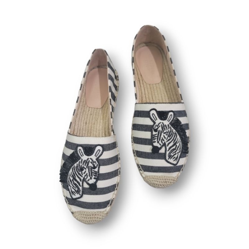 Giày Bệt Nữ Đế Cói Vải Canvas  Hình Ngựa Vằn, Giày VNXK Chính Hãng Xuất Dư