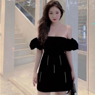Đầm nhung trễ vai tay phồng đính cườm đầm nhung quảng châu đầm dự tiệc sang chảnh phong cách sexy đầm váy nữ