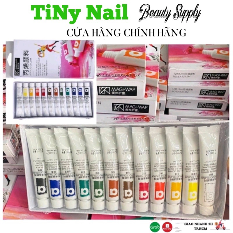 Set bột vẽ Cọ bản 12 màu -siêu đặc ,cực đẹp cho thợ làm nail