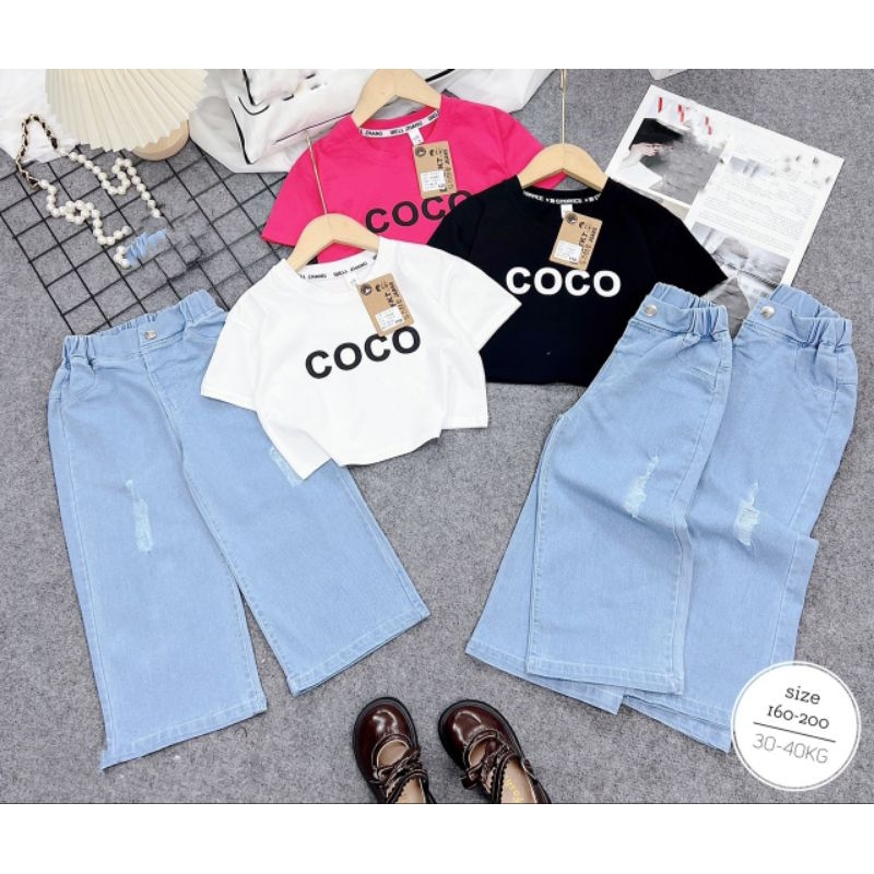 Bộ  áo croptop chữ quần xuông cá tính bé gái