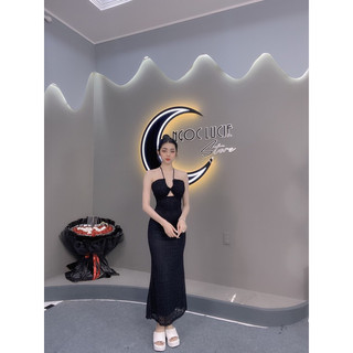 D284- Đầm Midi Cúp Cột Ren Lông