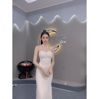 D284- Đầm Midi Cúp Cột Ren Lông