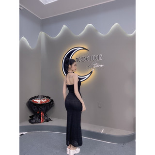 D284- Đầm Midi Cúp Cột Ren Lông