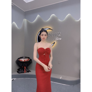 D284- Đầm Midi Cúp Cột Ren Lông