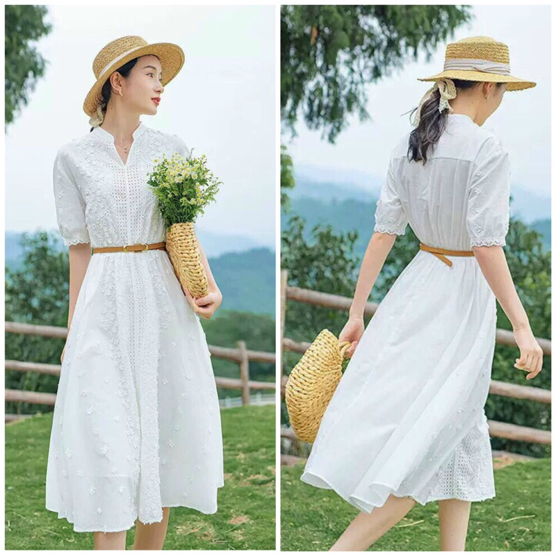 HÀNG NHẬP - ĐẦM XOÈ XÔ REN CỔ TRỤ KÈM BELT TẶNG KÈM HOA TAI THỜI TRANG
