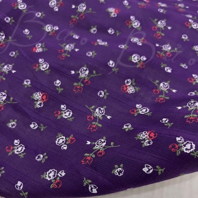 Vải Xô Cotton Hoa Nền Tím Than Mềm Rũ Mỏng Nhẹ Khổ 1m45