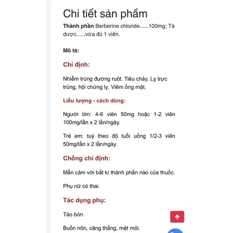 Hỗ Trợ Tiêu Hoá. BERBERIN 100MG H100VNA