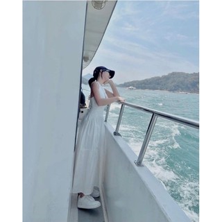 Đầm maxi trắng sát nách