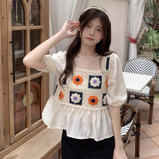 Áo len thổ cẩm phối sơ mi vintage