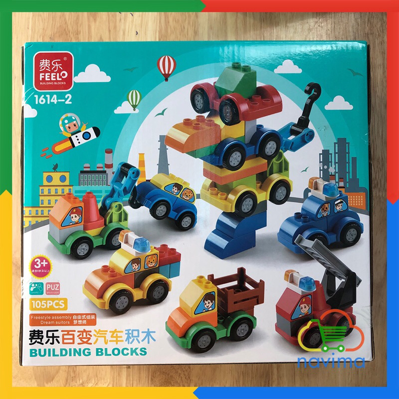 Xếp Hình Duplo Feelo Phương Tiện Giao Thông 105 và 179 Chi Tiết To Dễ Lắp Ghép Cho Bé