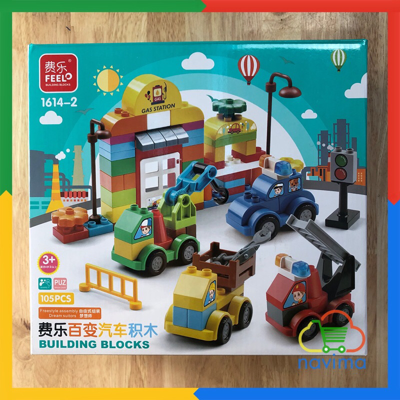 Xếp Hình Duplo Feelo Phương Tiện Giao Thông 105 và 179 Chi Tiết To Dễ Lắp Ghép Cho Bé