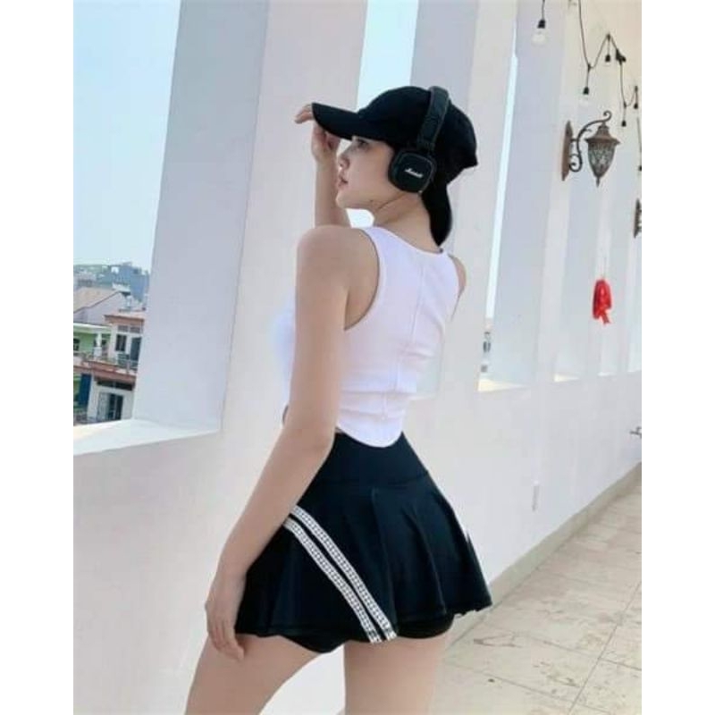 Chân váy phối ren 2 lớp tập Gym, Yoga, Pilates mặc cùng áo croptop, áo bra siêu năng động