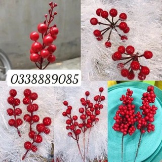 Cành quả cherry (sơ ri) đào đông xốp trang trí oản tài lộc,giỏ quà bó hoa, vòng nguyệt quế