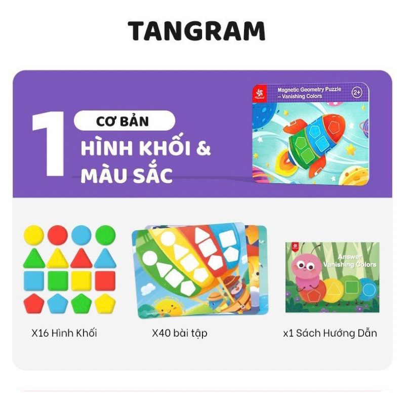 Đồ chơi xếp hình Tangram Cao cấp loại 1 nam châm xịn chính hãng Pinwheel đồ chơi sáng tạo thông minh cho bé