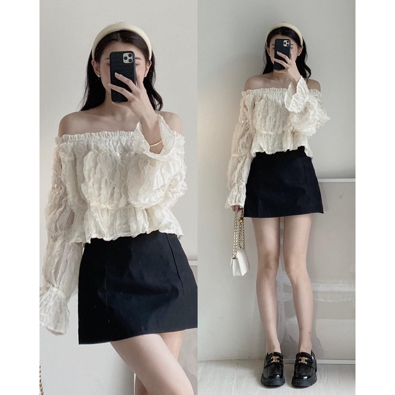 ÁO REN TRỄ VAI CHUN EO TAY BO”SIRO TOP” tiểu thư