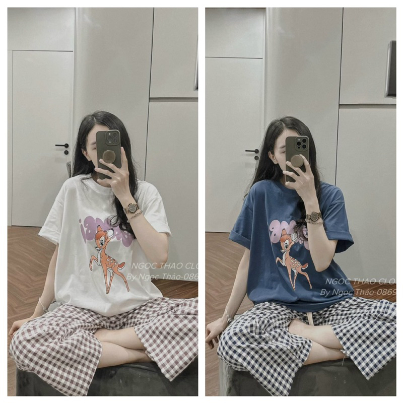 Set bộ huơu mix quần kẻ cho nữ ảnh thật