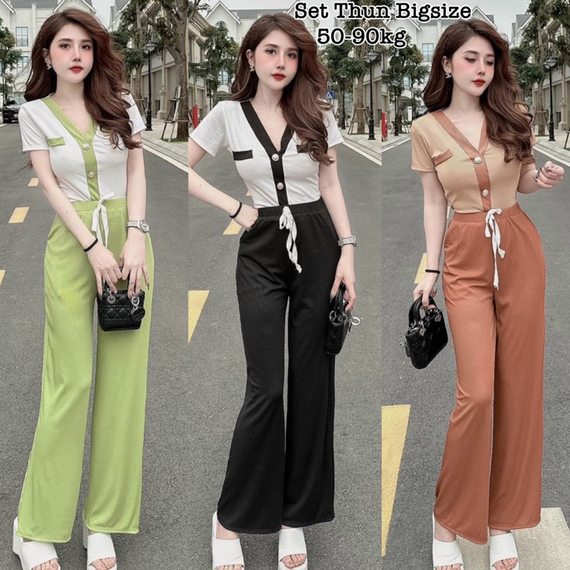 Set Thun Tăm Bigsize Thời Trang Nữ Quần Dài Xinh Đẹp Giá Rẻ 50-100kg