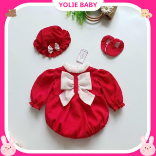 Body nhung tăm đỏ tặng kèm nón và giày vải cho bé diện Noel,Tết