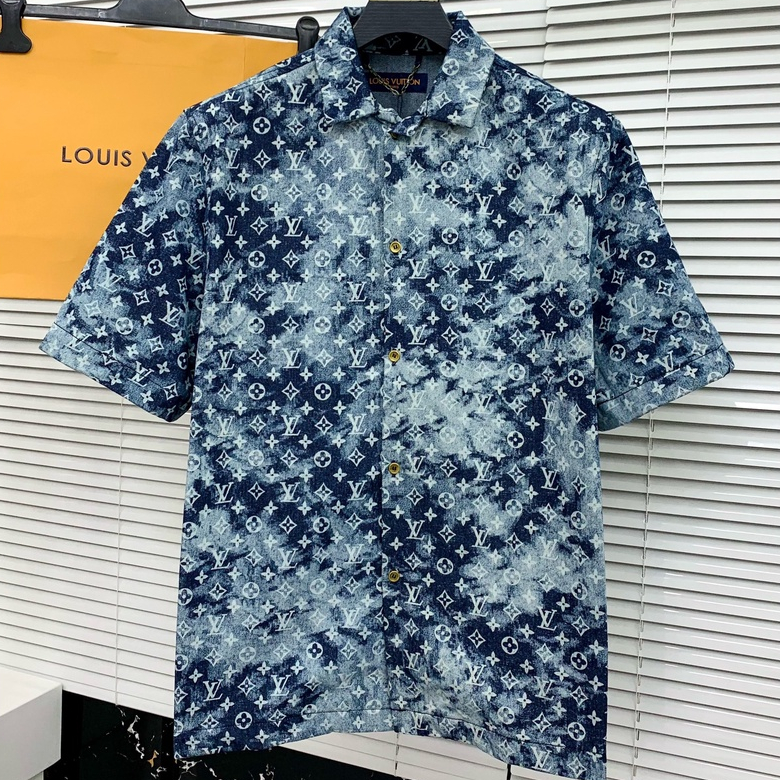 Áo sơ mi cộc tay Louis Vuitton Xanh loang họa tiết hoa vân full LA 1-1 on web