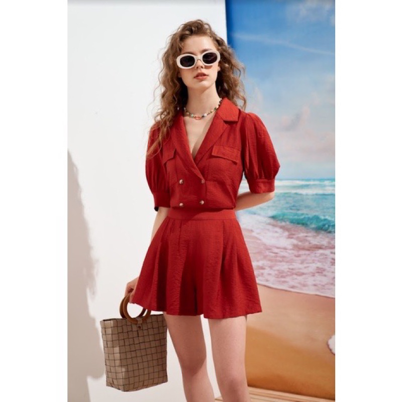 Áo sơ mi lụa đũi cam cổ 2 ve túi ốp 2AO1093 ADORE DRESS