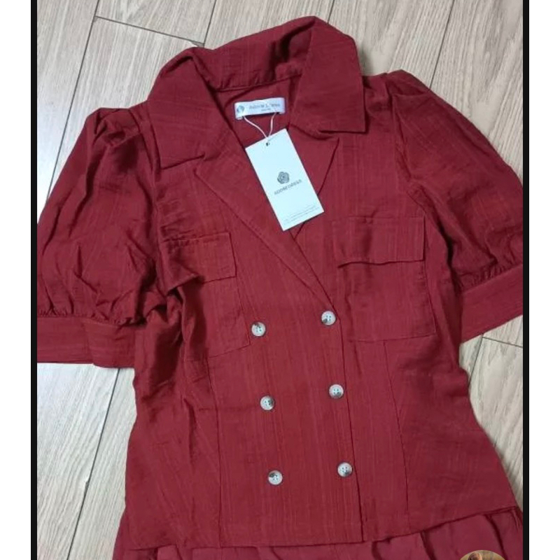 Áo sơ mi lụa đũi cam cổ 2 ve túi ốp 2AO1093 ADORE DRESS